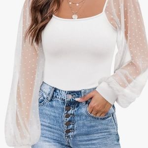 DOROSE Womens Mesh Long Sleeve Shirts Casual Blouses Tops